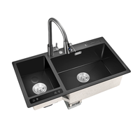 Évier de cuisine avec broyeur à déchets, vente chaude, commande tactile intelligente, multifonctionnel, acier inoxydable noir, évier de cuisine domestique