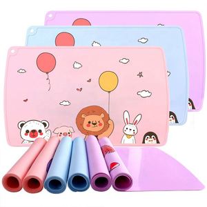 Cartoon Silicone Placemats Rectangle 4 Mm Thick <b>Non</b> <b>Slip</b> Food Grade Reusable Washable Kids Table <b>Mats</b> Pink Blue Purple - Product Image 1