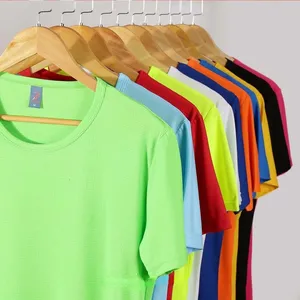 Niedriger MOQ Günstiger Preis 100% Polyester Logo Individuell bedruckte Quick Dry Plain T-Shirts mit Rundhals ausschnitt