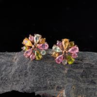 925 Silber natürliche Turmalin Blume Ohr stecker für Frauen Exquisite Rose Gold Plated Trendy für Jubiläum Geburtstags geschenk