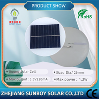 Panneau solaire SUNBOY SOLAR en verre 5,5V 220mA PERC rond de 126 mm de diamètre, efficacité de 18,5%, 1,2W, fabrication chinoise, prix compétitif.