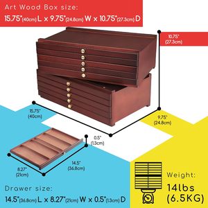 Boîte de rangement pour fournitures d'artiste en bois à 10 tiroirs, organisateur multifonctionnel portable en bois de hêtre pour pastels, crayons, pinceaux (noyer foncé) - Product Image 2