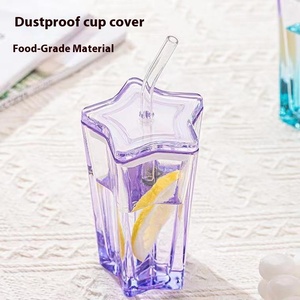 Vaso de Vidrio de Alta Calidad con Forma de Estrella de Cinco Puntas, con Degradado de Color, para Bebidas Frías, Café, con Tapa, Botella para Beber - Product Image 3