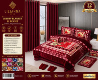 Ensemble de literie de luxe en gros 12 pièces pour lit King Size, collection couverture d'hiver et rideaux assortis, doux et chaud