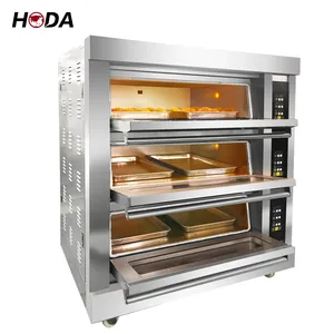 Bakery Roti Komersial Tiga Lapisan 3 Deck Oven Gas untuk Peralatan Bakery, 3 Deck Gas Pizza Deck Oven Baking Horno Panaderia Harga