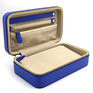 Caixa ziplock de viagem em couro PU de luxo com logotipo personalizado, organizador de viagens de joias
