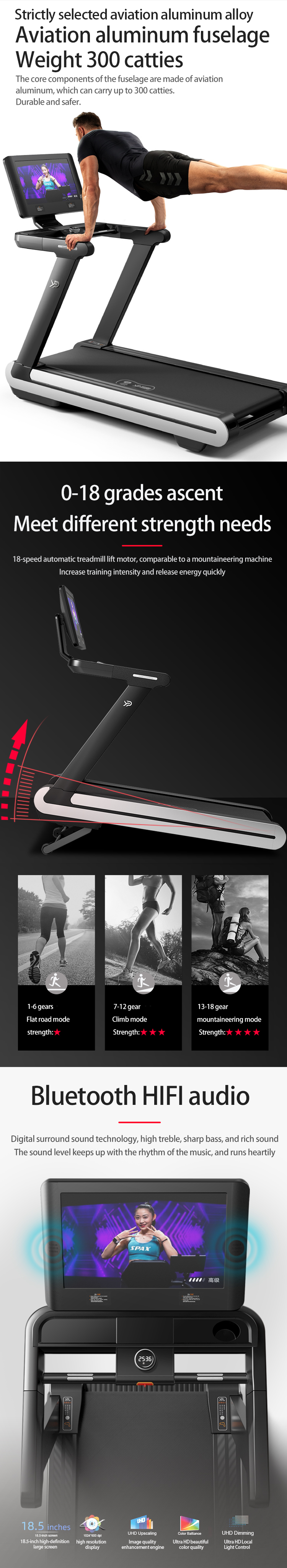 YPOO exercise sport big 18.5 inch screen treadmill machine incline semi commercial mini treadmill