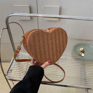 New Fashion Lady Women's Crossbody Mini Wallet Bag PU Leather Rattan <b>Shoulder</b> <b>Strap</b> Chain Heart Shape Geometric Stylish Straw - Product Image 4