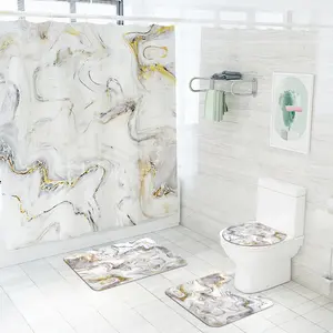 Bindi Großhandel Marmor Stil Designer 4pcs Dusch vorhänge Set mit Teppichen für Badezimmer