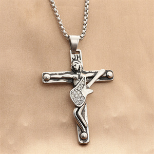Stainless Steel <b>Cross</b> Pendant With Guitar Design Punk Retro Men's Necklace 280617 - Product Image 1