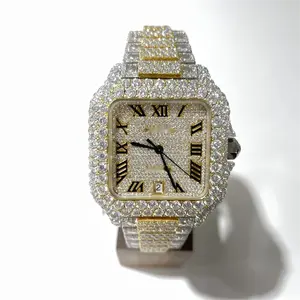 ฮิปฮอปเย็นเพชรขายส่งหรูหรานาฬิกาเครื่องประดับผู้ชายผู้หญิงข้อมือดิจิตอลกล Moissanite นาฬิกาสีทอง