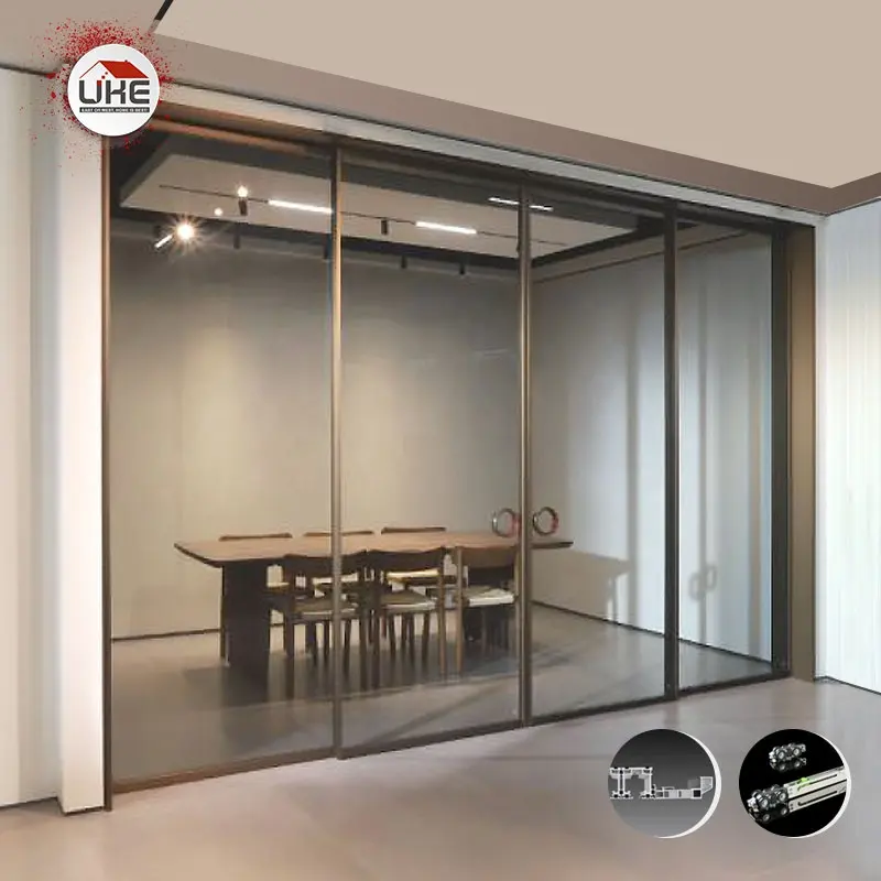 Hanging Sliding Synchronized Door System Aluminium Frame Glass Soundproof Minimalism Hidden Track Hardware Doors