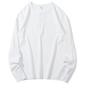 T-shirt blanc 100 % coton tricoté épais pour <span class=keywords><strong>homme</strong></span>, col montant, manches longues, style décontracté, haut de base tendance, design uni, printemps-automne - Product Image 2