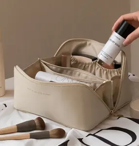 Özel PU deri kozmetik makyaj çantası kılıfı cilt bakımı kozmetik bölme depolama su geçirmez seyahat makyaj çantası makyaj çantaları