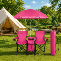 Chaise de camping pliable double en acier avec cadre en acier Oxford 600D pour l'extérieur, avec parasol amovible et sac isotherme avec sac de rangement