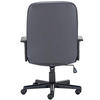Chaise de bureau pivotante ergonomique à dossier haut, avec accoudoirs fixes, en cuir PU gris, avec base en bois, promotionnelle