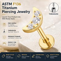 Kaishee 16G Titane Plat à Dos Plat Sans Filetage pour Piercing Tragus, Bijou Corporel avec Incrustation de Zircon Cubique, Piercing Lèvre en Titane