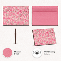 Portefeuille porte-cartes en cuir rose à motif floral pour femme, idéal pour le quotidien, avec un design fin à multiples fentes et fonction RFID en option