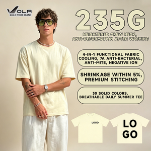 Camiseta Deportiva de Verano de Cuello Redondo Antibacteriana 235G 7A con Efecto Hielo, Antiácaros, Iones Negativos, Color Sólido, Holgada e Informal - Product Image 1