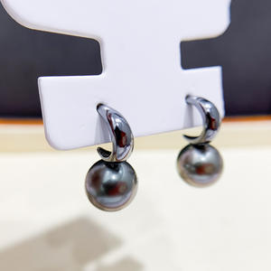 22071DIY Accessoires en perles Argent S925 Plateau vide pour boucles d'oreilles Noir & Argent Bijoux Boucles d'oreilles avec perles rondes de 9-15 mm - Product Image 1