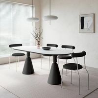 Table et chaises de salle à manger modernes de luxe léger, contemporaines, en bois massif crème, plateau en pierre frittée, pieds en métal, 6 places, mobilier de maison