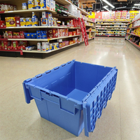 Caisse en plastique empilable à couvercle rabattable UGET, recyclable, design incliné, pour le stockage logistique en entrepôt et en supermarché