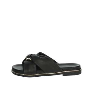 Marco Tozzi Sandalias planas para mujer, zapatos deslizantes con correa cruzada de cuero negro, talla 42 - Product Image 1