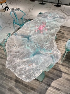 <b>Epoxy</b> <b>Resin</b> Crystal Tea <b>Table</b> Designer Personalized Art Glacier Leaf Transparent Unique Platinum Crystal Tea Stand Guangdong - Product Image 4