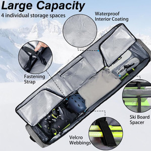 Borsa Imbottita <span class=keywords><strong>per</strong></span> Sci con Ruote in Poliestere, Custodia <span class=keywords><strong>per</strong></span> Snowboard con Tracolla e Tasche Esterne <span class=keywords><strong>per</strong></span> Attrezzatura da Sci - Product Image 3
