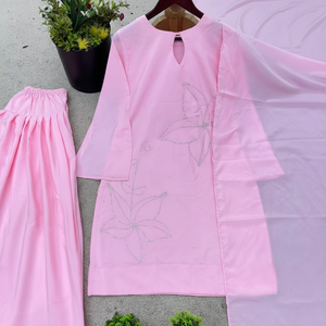 Costume de fête indien et pakistanais à la mode pour femmes haut en soie romain avec pantalon brodé de paillettes et Dupatta fabriqué en Inde - Product Image 1