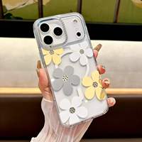 Coque élégante pour iPhone 15 16 17 Pro Max, motif floral 3D en relief, transparente, magnétique, en acrylique, compatible charge sans fil, coque arrière unique marguerite avec strass