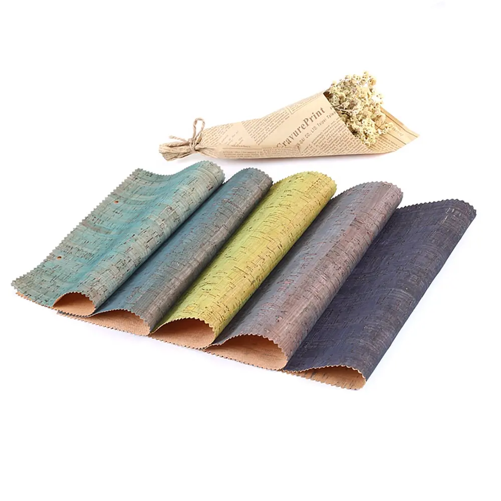 Colorful Faux Leather Fabric Vertical Stripes Vegan Natural Cork Fabric Eco-friendly Cork Textile for Handicrafts
