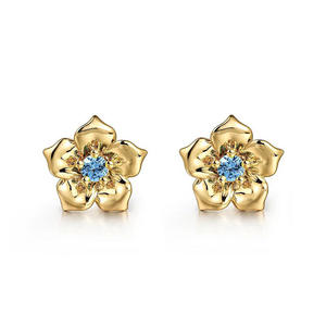 Boucles d'oreilles à fleurs dorées E4688 pour femmes, avec pierre en zircon, sertie de griffes, bijoux romantiques à la mode, cadeau - Product Image 3