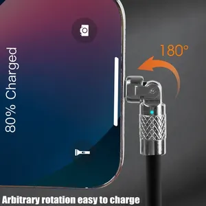Aleación de zinc irrompible 120W 6A Cable de datos de carga rápida Cable Micro <span class=keywords><strong>USB</strong></span> Cable 180 Cables de teléfono Android giratorios para Samsung - Product Image 4