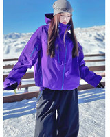 Veste de ski professionnelle 3L style montagne à capuche entièrement étanche, coupe ample, respirante, couleur violet énergie