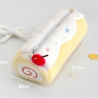 Trousse à crayons en peluche motif gâteau roulé suisse, grande capacité, pochette à stylos en fourrure avec fermeture éclair et petite couche intérieure pour rangement de bureau des étudiants