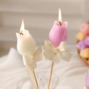 <span class=keywords><strong>Candela</strong></span> Profumata Premium Personalizzata a Forma di Tulipano su Bastoncino con Nastro per Decorazione Bouquet Matrimoniale, Festività, Pasqua, Fatta a Mano - Product Image 2