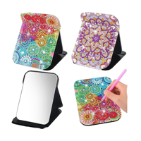 5D diamant peinture dessin animé Double face pleine perceuse acrylique fleur pliable et debout miroir de maquillage