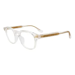 2024新款眼镜设计定制透明醋酸纤维方形圆框眼镜金属铜销金属眼镜时尚通用