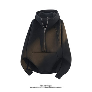 Felpa con cerniera a mezza altezza stile americano da uomo, giacca deconstruita di nicchia autunnale, felpa con cappuccio rigida pesante Cleanfit - Product Image 6