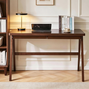 Scrivania per Computer in Legno Massello di Gomma, Stile Retrò Noce, con Cassetto e Gambe a Telaio a T, 120x55 cm, Design Robusto - Product Image 6