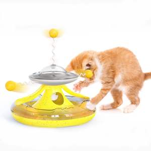 Commercio all'ingrosso Pet interattivo <span class=keywords><strong>Fancy</strong></span> Teaser cibo Feeder giradischi traccia ruotare Trackball giocattolo con palla a molla per i gatti - Product Image 2