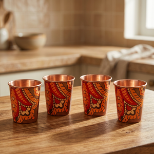 copper <b>printed</b> <b>glass</b> Set With Floral Pattern Oriental Design For Party Adults - Product Image 4