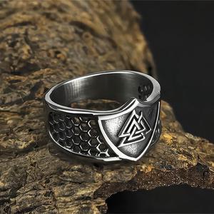 Men's Titanium Steel <b>Ring</b> Shield Shape Viking Triquetra Logo Hip Hop Style Gift Jewelry 03608 Steel Color - Product Image 2