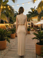 Robe longue moulante personnalisable avec drapé avant, col montant et taille évidée, sexy, pour événements formels et soirées