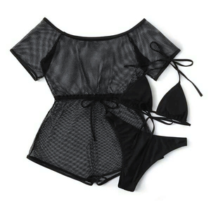 Danse Sexy <span class=keywords><strong>Bikini</strong></span> En Nylon Spandex <span class=keywords><strong>Bikini</strong></span> Noir 3pack Triangle Dos Nu Maille Coord <span class=keywords><strong>Bikini</strong></span> Maillot De Bain - Product Image 2