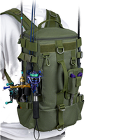Sac à dos de pêche tactique en nylon camouflage, polyester, capacité 36-56L, système MOLLE, multi-compartiments pour la pêche en plein air, la randonnée