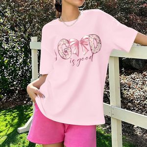 T-shirt surdimensionné FOXA God Is Good pour femme, grande taille, imprimé nœud religieux, en jersey de coton, haut long - Product Image 2