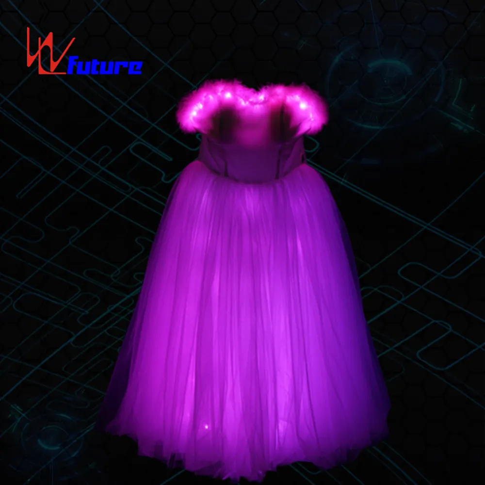 Programmeerbare Full Color Led Lange Jurk Led Dans Kostuum Lichtgevende Kleding Prestaties Slijtage Led Licht Meisjes Ballet Jurk