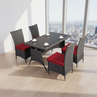 Ensemble table et chaises de salle à manger en rotin extérieur d'approvisionnement d'usine Offre Spéciale avec coussin imperméable